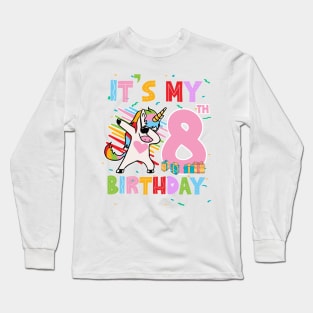 It's My 8th Birthday Girl Cute Unicorn B-day Giif For Girls Kids toddlers Long Sleeve T-Shirt